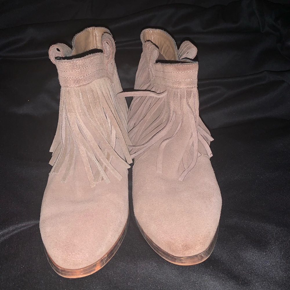 Restricted Suede Fringe Ankle Boots